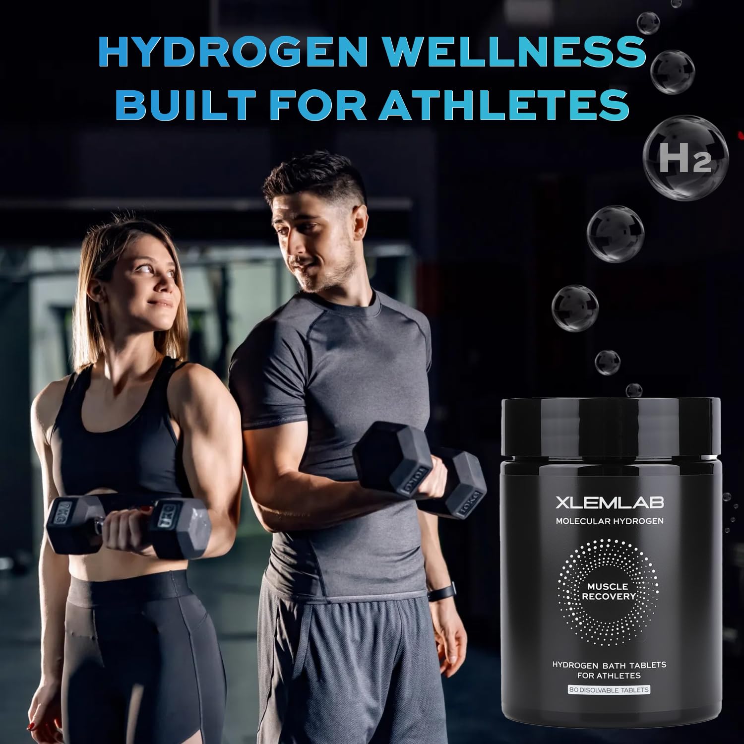 XLEMLAB Hydrogen Bath Tablets – Nano Bubble H2 Bath for Muscle Recovery (80 ct)