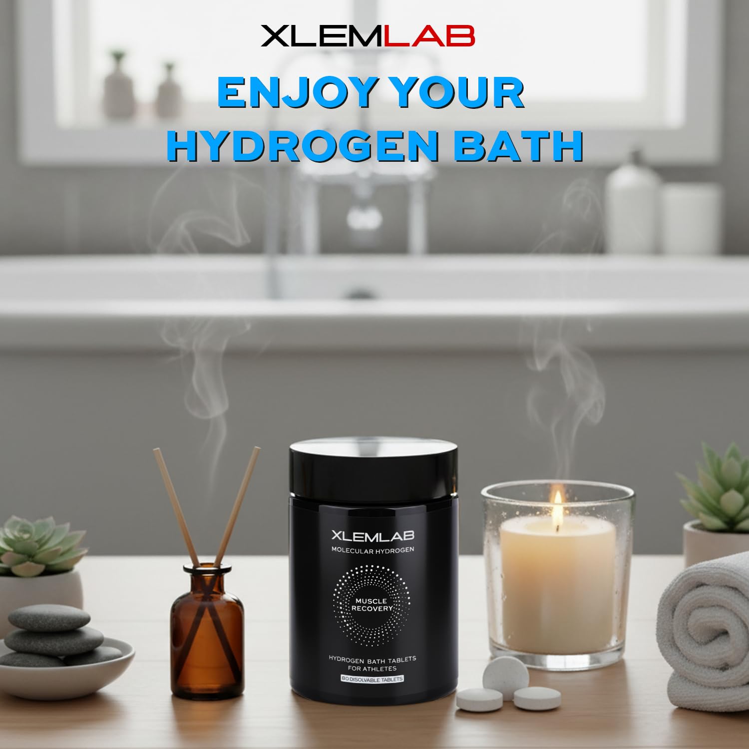 XLEMLAB Hydrogen Bath Tablets – Nano Bubble H2 Bath for Muscle Recovery (80 ct)