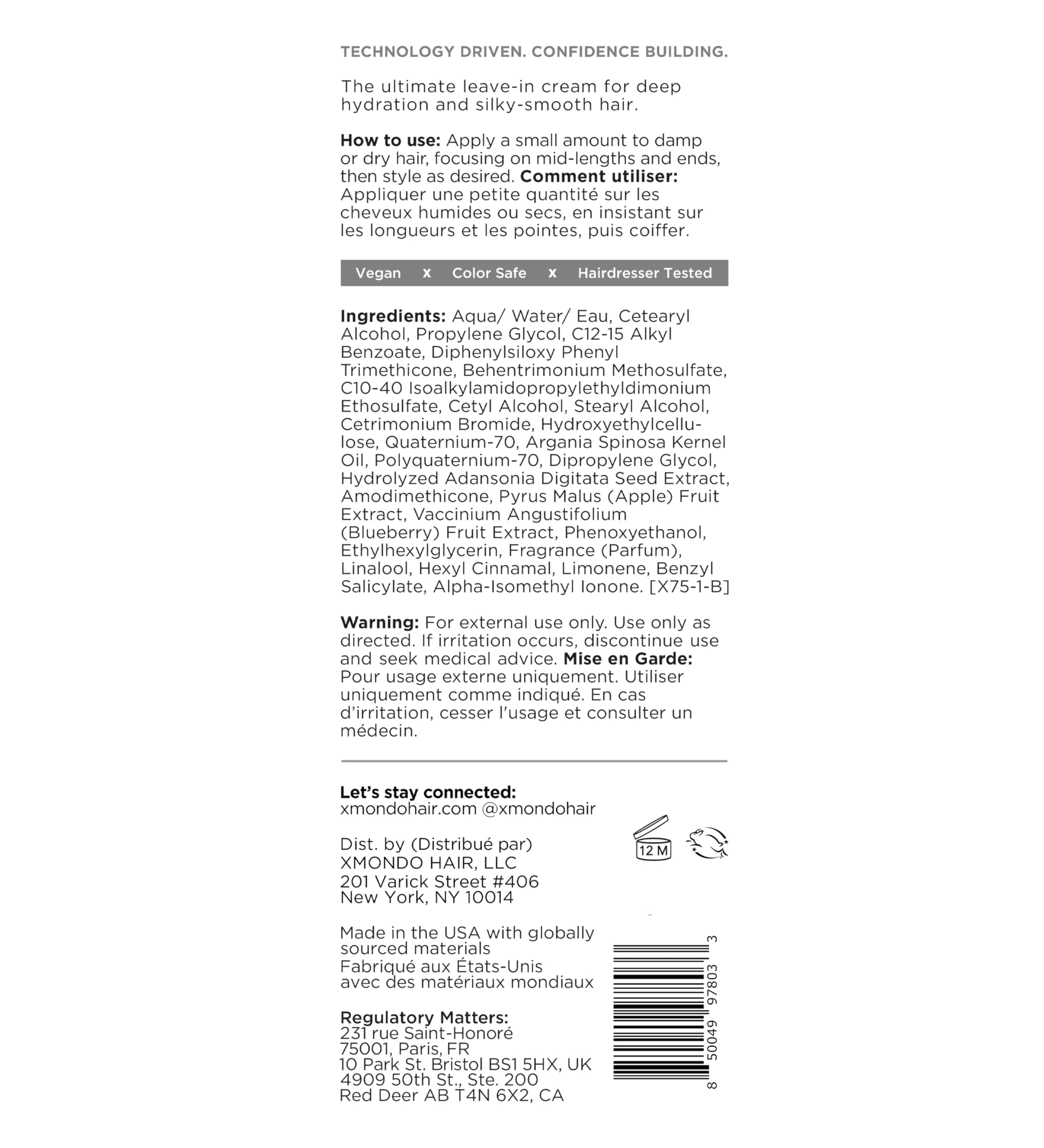 XMONDO Hair Hydrify Hydrating Leave-In Cream – Deep Moisture, Frizz Control, No-Rinse Formula