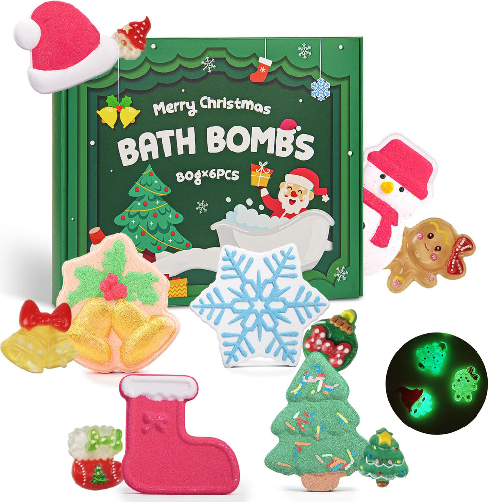 XmtJXn Christmas Bath Bombs 6-Pack – Handmade Natural Scented Bombs with Toys Inside