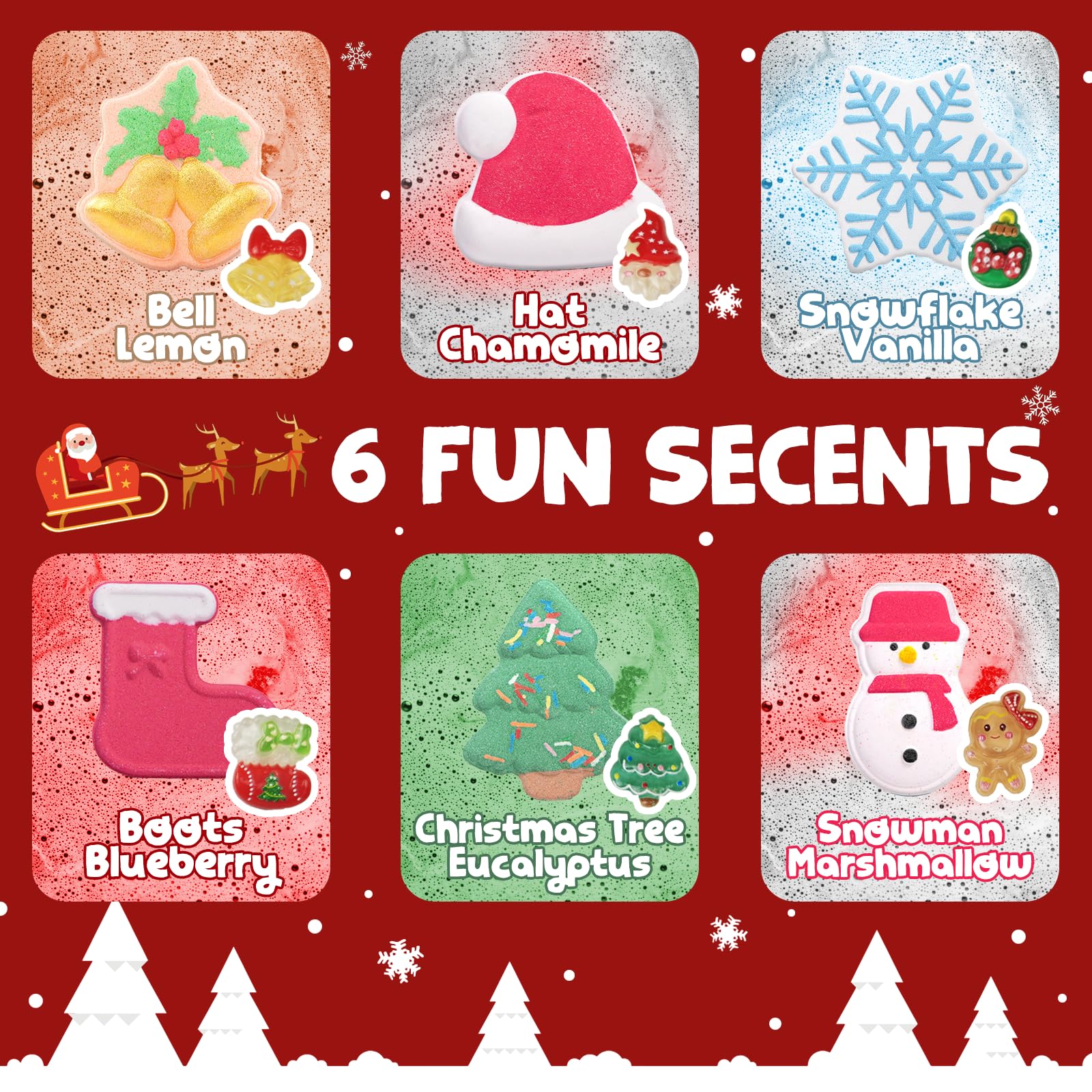 XmtJXn Christmas Bath Bombs 6-Pack – Handmade Natural Scented Bombs with Toys Inside