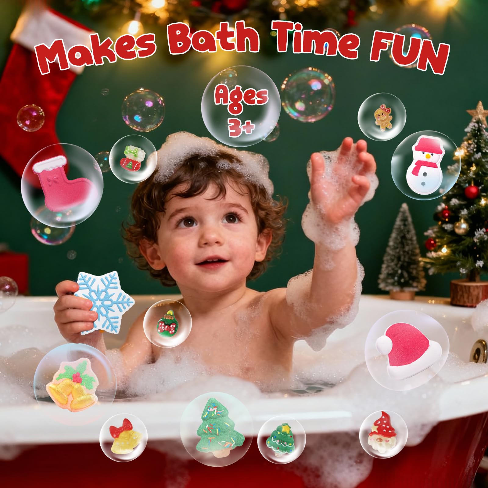 XmtJXn Christmas Bath Bombs 6-Pack – Handmade Natural Scented Bombs with Toys Inside
