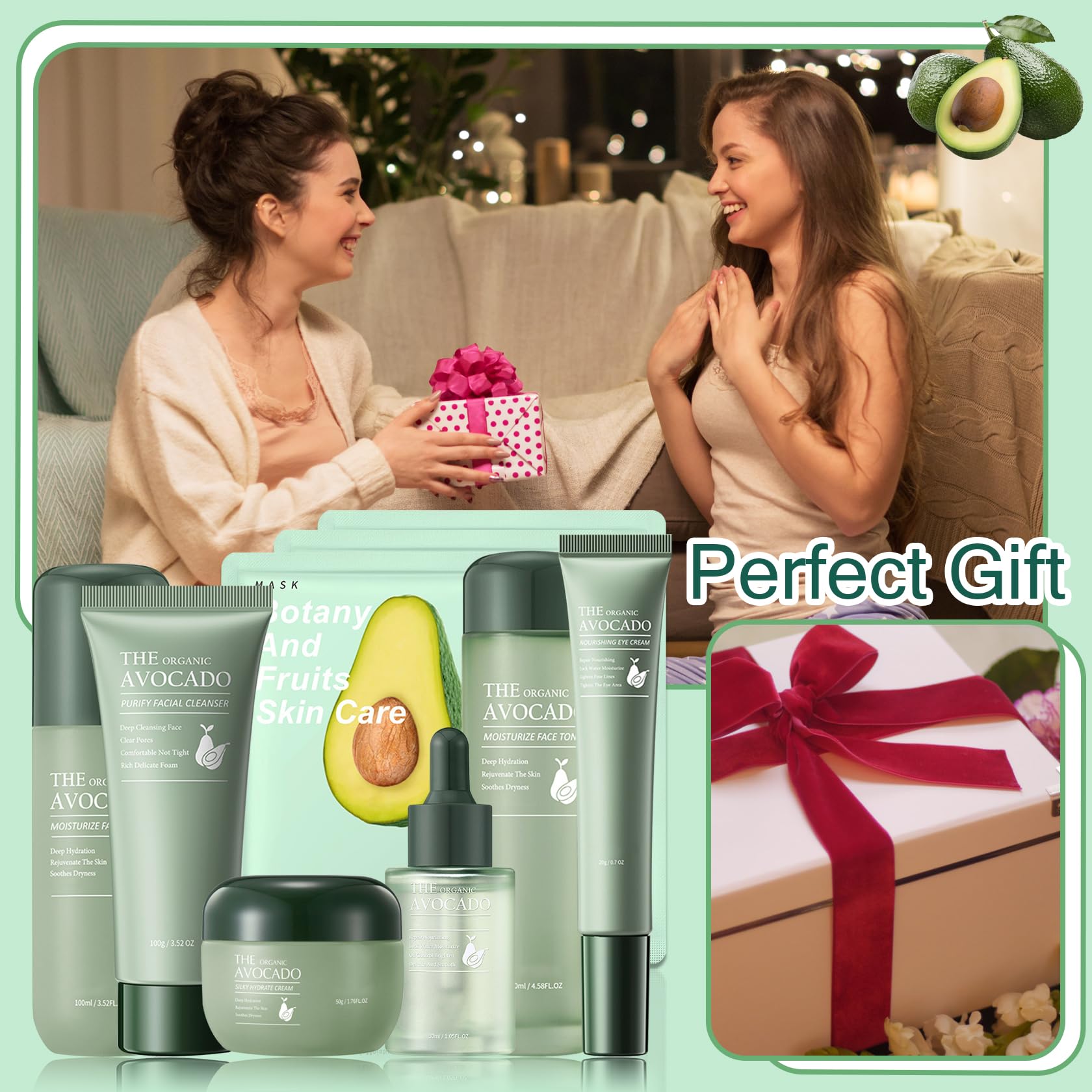 XMXueMei Avocado Skin Care Set – 9 Pcs Moisturizing Face Care Kit