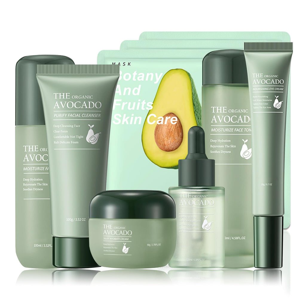 XMXueMei Avocado Skin Care Set – 9 Pcs Moisturizing Face Care Kit