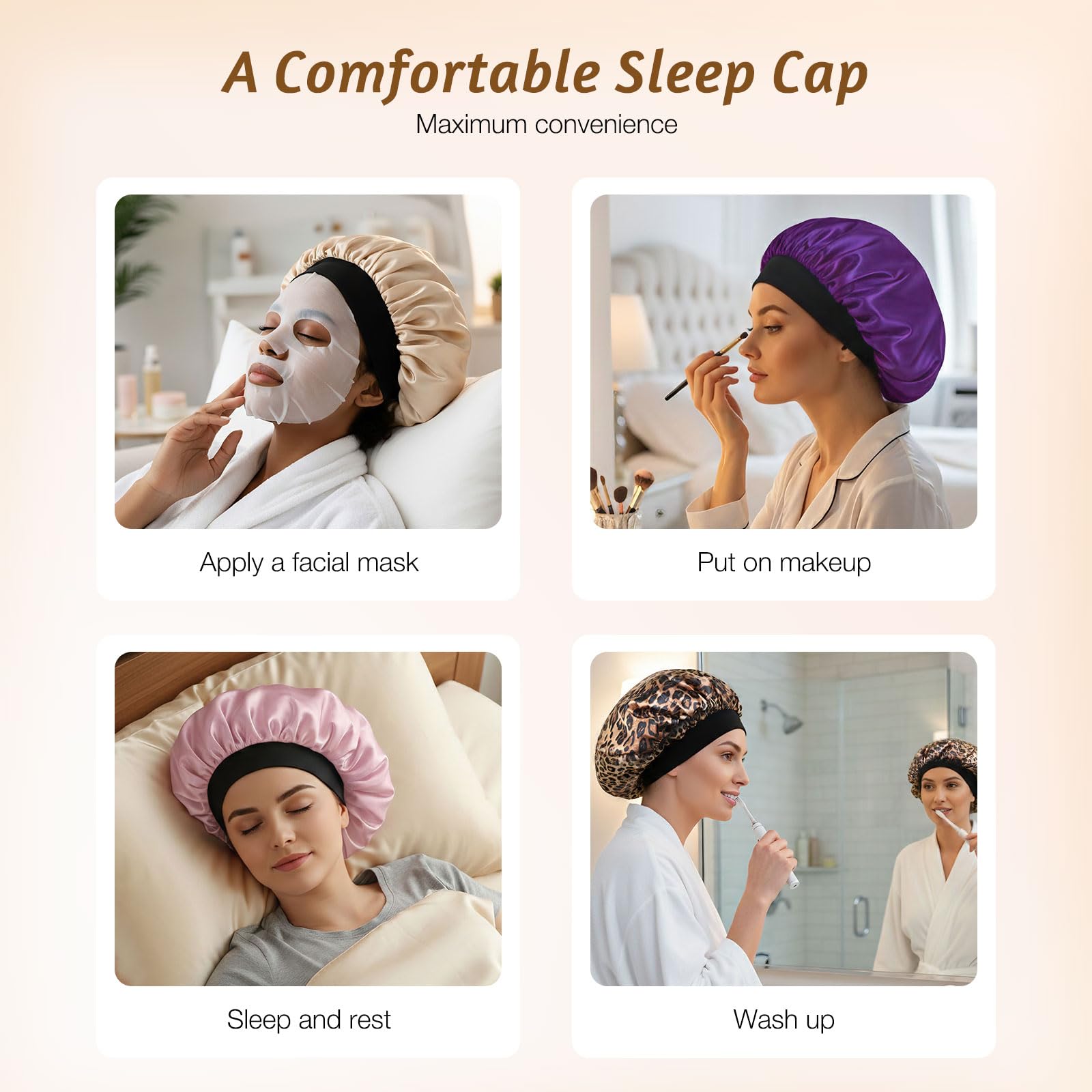 XRACEPHOL 2-Piece Satin Silk Sleep Bonnet – Double Layer, Adjustable, Pink & Teal