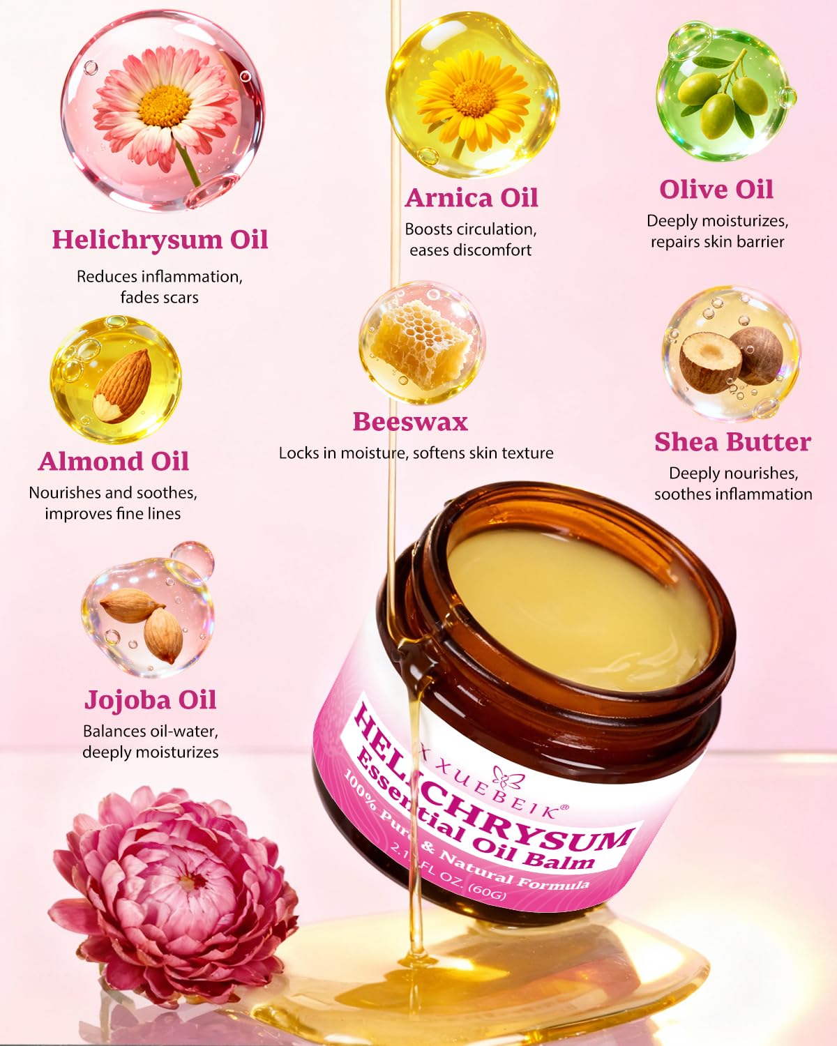 XUEBEIK Helichrysum Multipurpose Balm — Hydrating, Soothing Skin Salve (60 g / 2 oz)