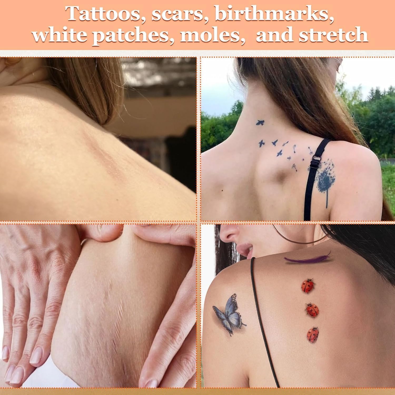 XUEVORIY Tattoo Cover Up Tape - Ultra-Thin Waterproof Patch for Tattoos, Scars & Birthmarks (4pcs, Fair Skin Tone)