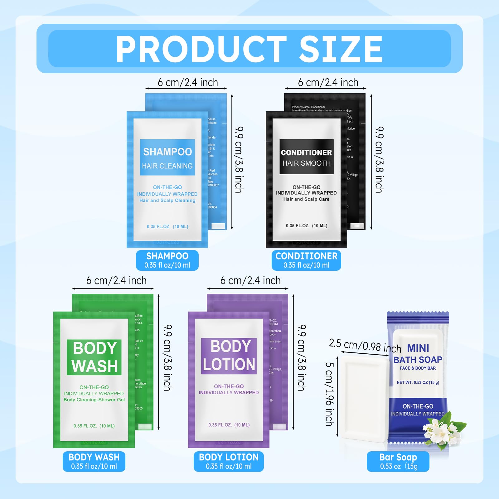 Xuezoioy 100 Pcs 5-in-1 Hotel Toiletries Bulk Set – Travel-Sized Shampoo, Conditioner, Body Wash, Lotion & Soap