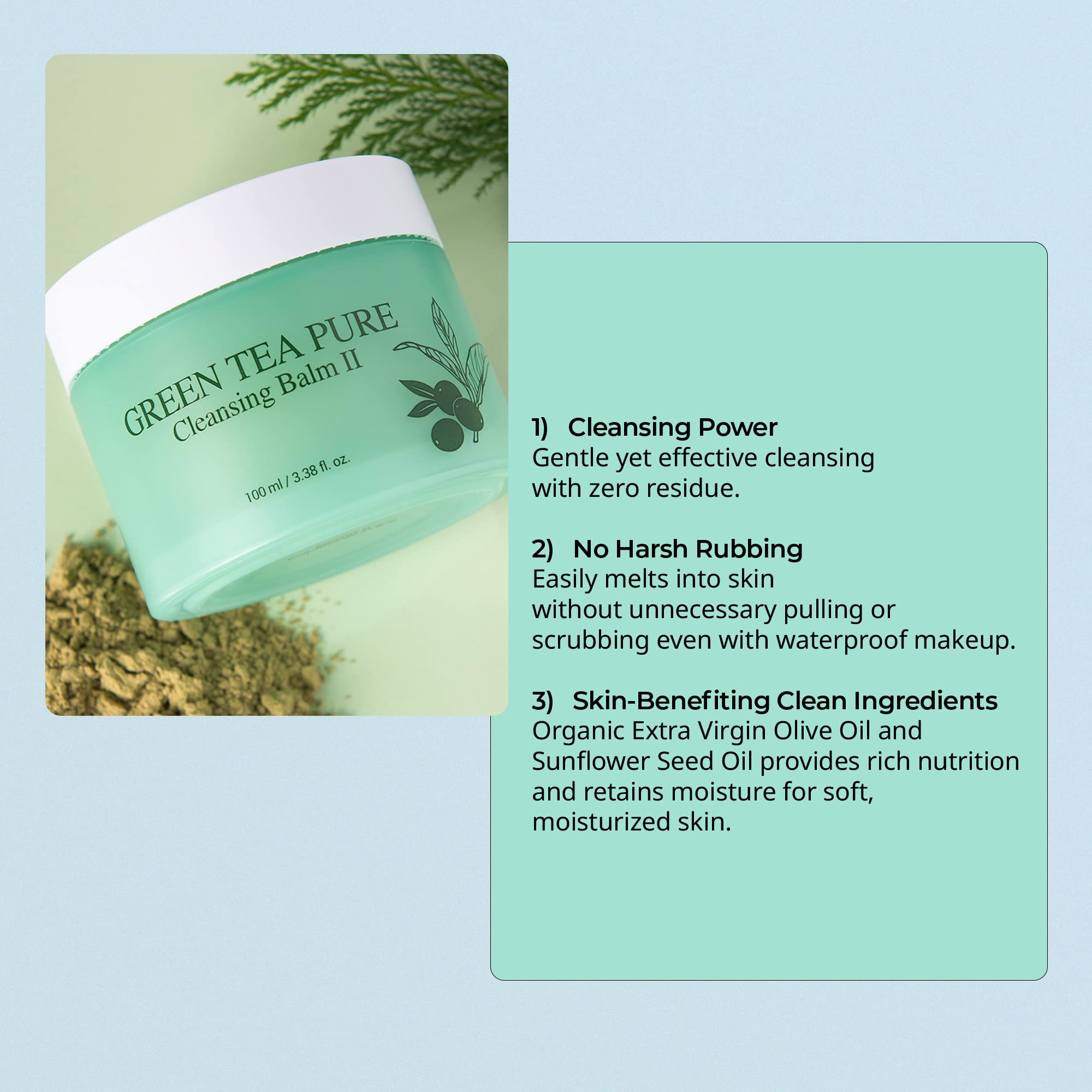 YADAH Green Tea Cleansing Balm II – Gentle, Residue-Free Makeup Remover (Vegan)