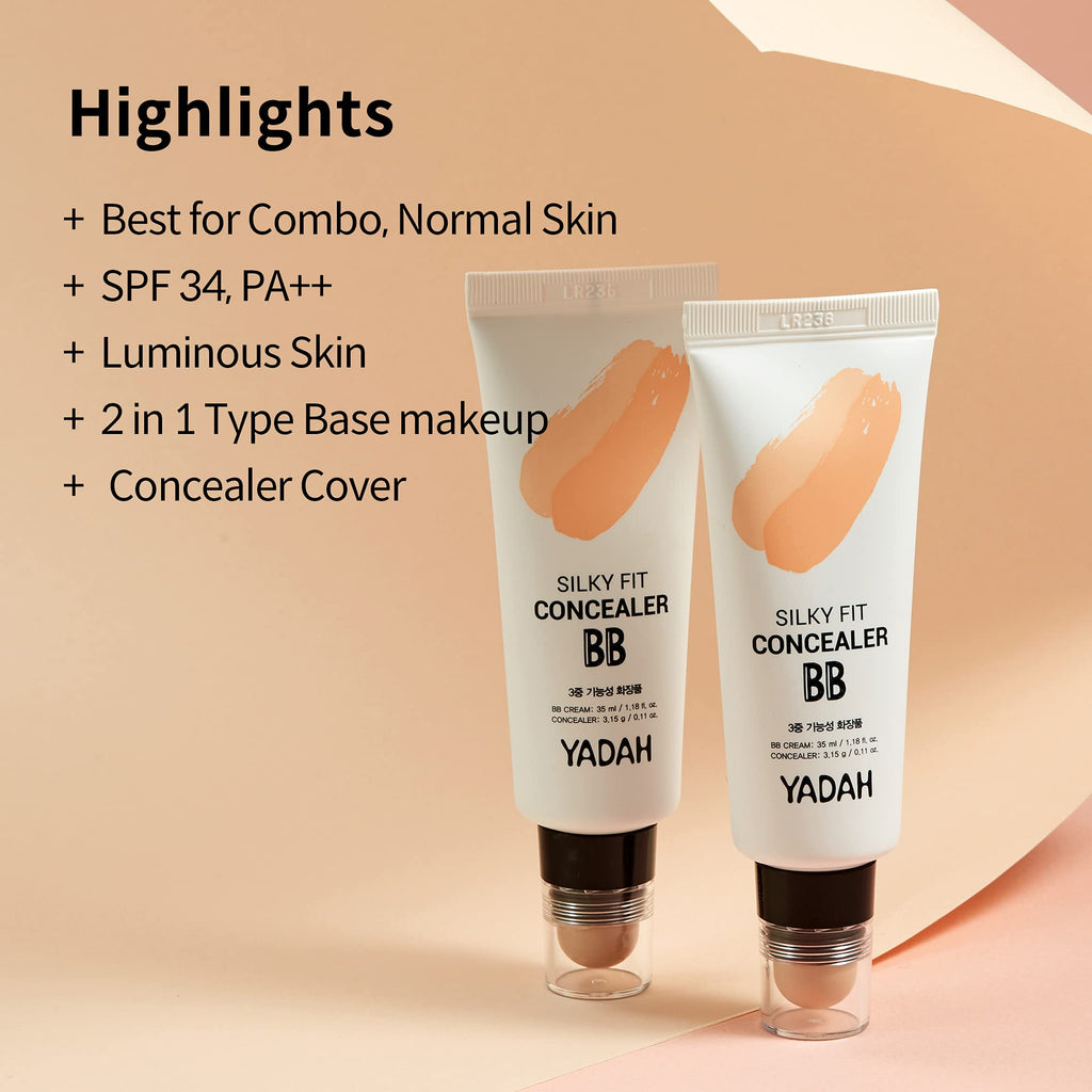 YADAH Silky Fit Concealer BB Cream (23 Natural Beige) – 2-in-1 Tinted Moisturizer & Concealer, Long-Lasting All-Day Wear