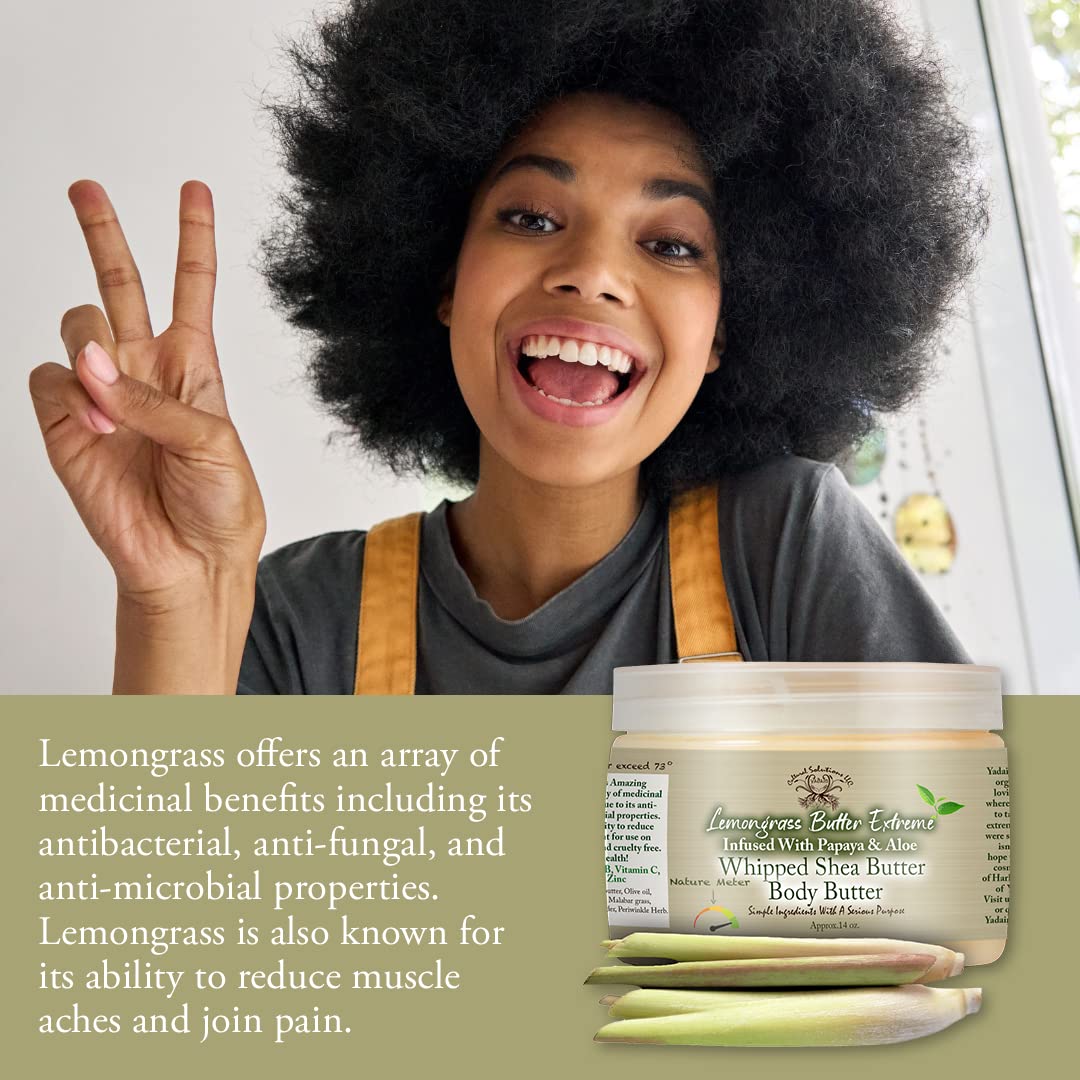 Yadain Lemongrass Extreme Body Butter | Whipped Shea for Face & Body, Cruelty-Free, 12oz