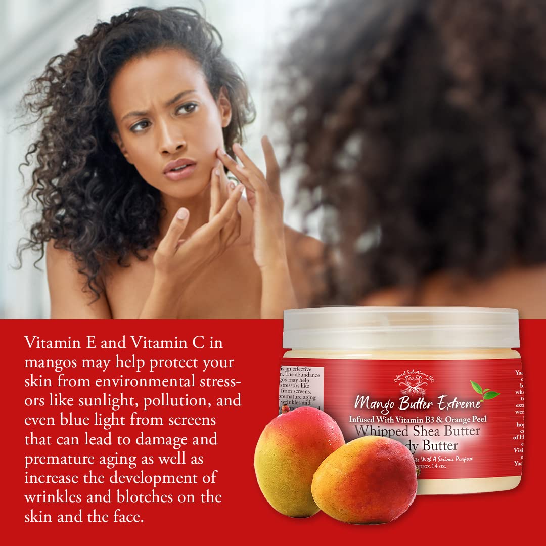Yadain Mango Butter Extreme — Whipped Shea Butter for Face & Body Hydration with UV Protection (12oz)