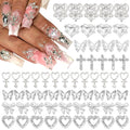 YAEISM 105PCS Silver Nail Charms – 3D Bows, Hearts, Butterflies & Crosses for Nail Art