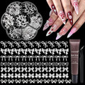 YAEISM Bow Nail Charms Kit – 70Pcs Silver Bowknot with Glue Gel & Tweezers
