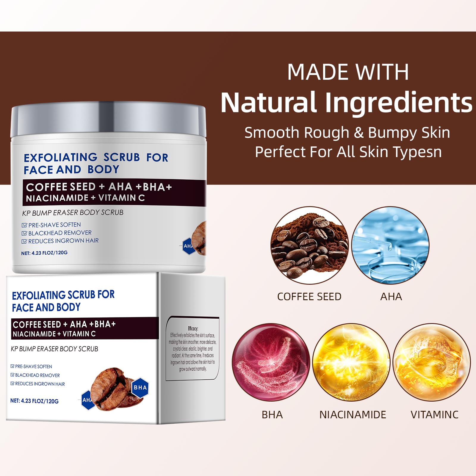 YAFUSIPE KP Bump Eraser Body Scrub – 10% AHA/BHA Exfoliant for KP & Razor Bumps | 4.23 oz