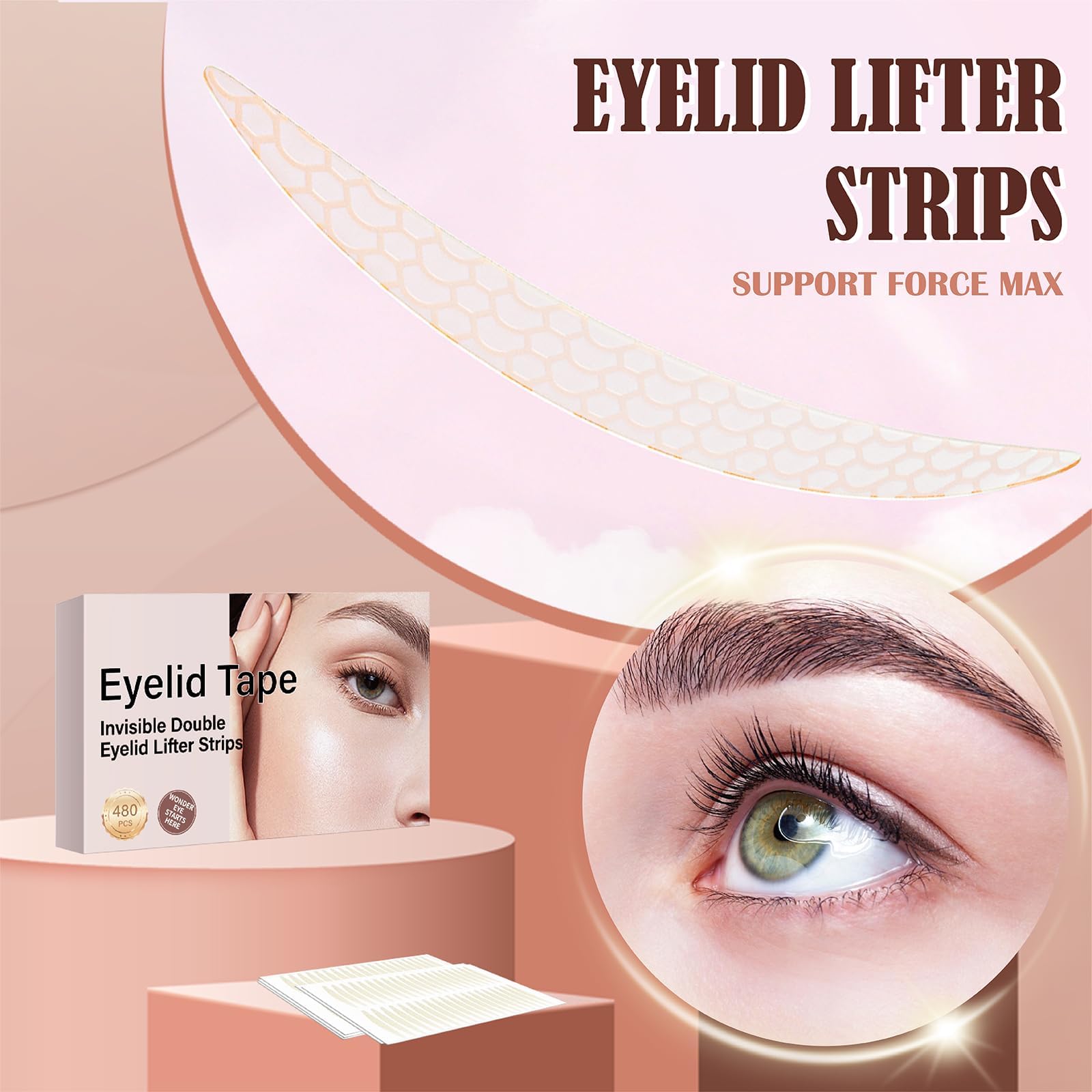 YAGUVI Eyelid Tape – Invisible Lifter Strips for Hooded Eyes (480 Count)