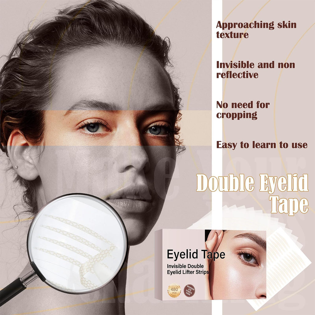 YAGUVI Eyelid Tape – Invisible Lifter Strips for Hooded Eyes (480 Count)
