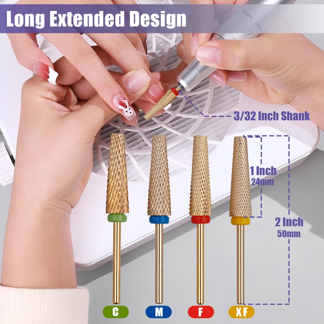 YAKAMOZ 4Pcs Super Long Nail Drill Bits Set – 3/32" Carbide Tungsten Efile Bits for Manicure & Pedicure