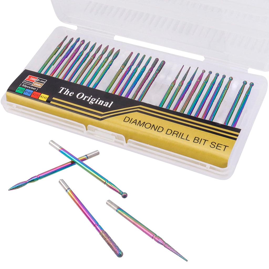YAKAMOZ Professional Cuticle Nail Drill Bits – 30Pcs, 3/32 Inch Shank Diamond E File Set for Gel Polish, Acrylic & Cuticle Removal