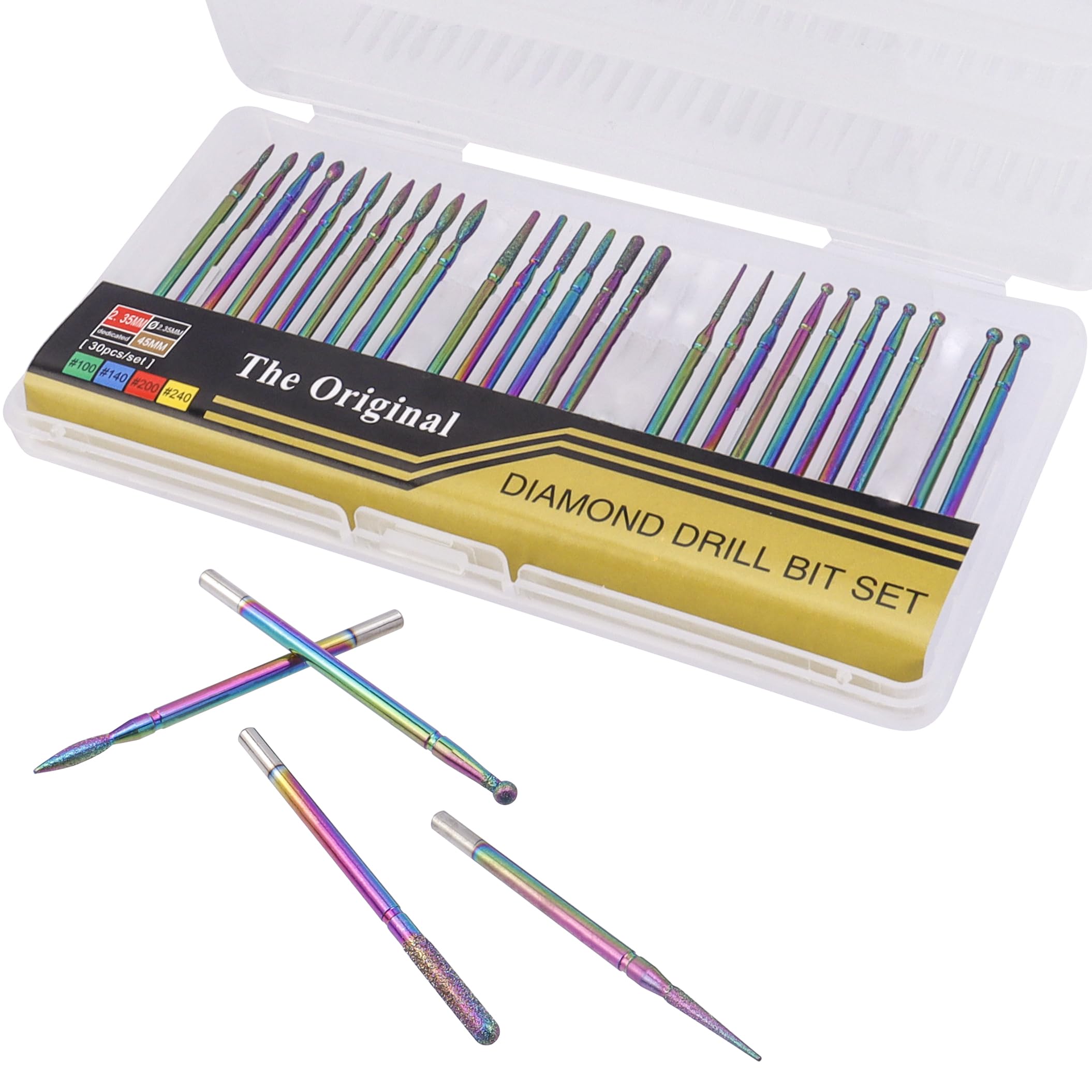 YAKAMOZ Professional Cuticle Nail Drill Bits – 30Pcs, 3/32 Inch Shank Diamond E File Set for Gel Polish, Acrylic & Cuticle Removal