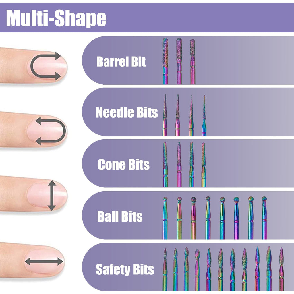 YAKAMOZ Professional Cuticle Nail Drill Bits – 30Pcs, 3/32 Inch Shank Diamond E File Set for Gel Polish, Acrylic & Cuticle Removal