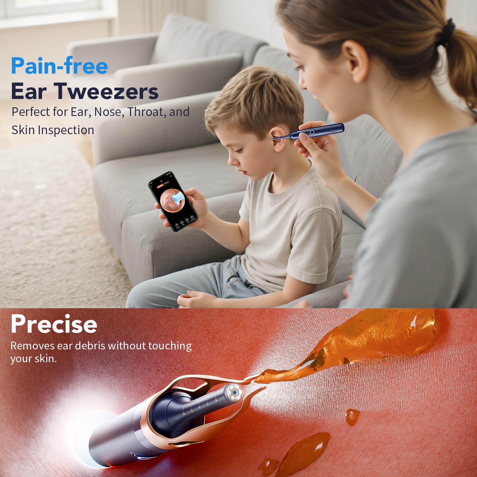 Yakbio Ear Cleaner with Camera 1296P HD - 6 LED Lights, Wireless Ear Wax Removal Kit