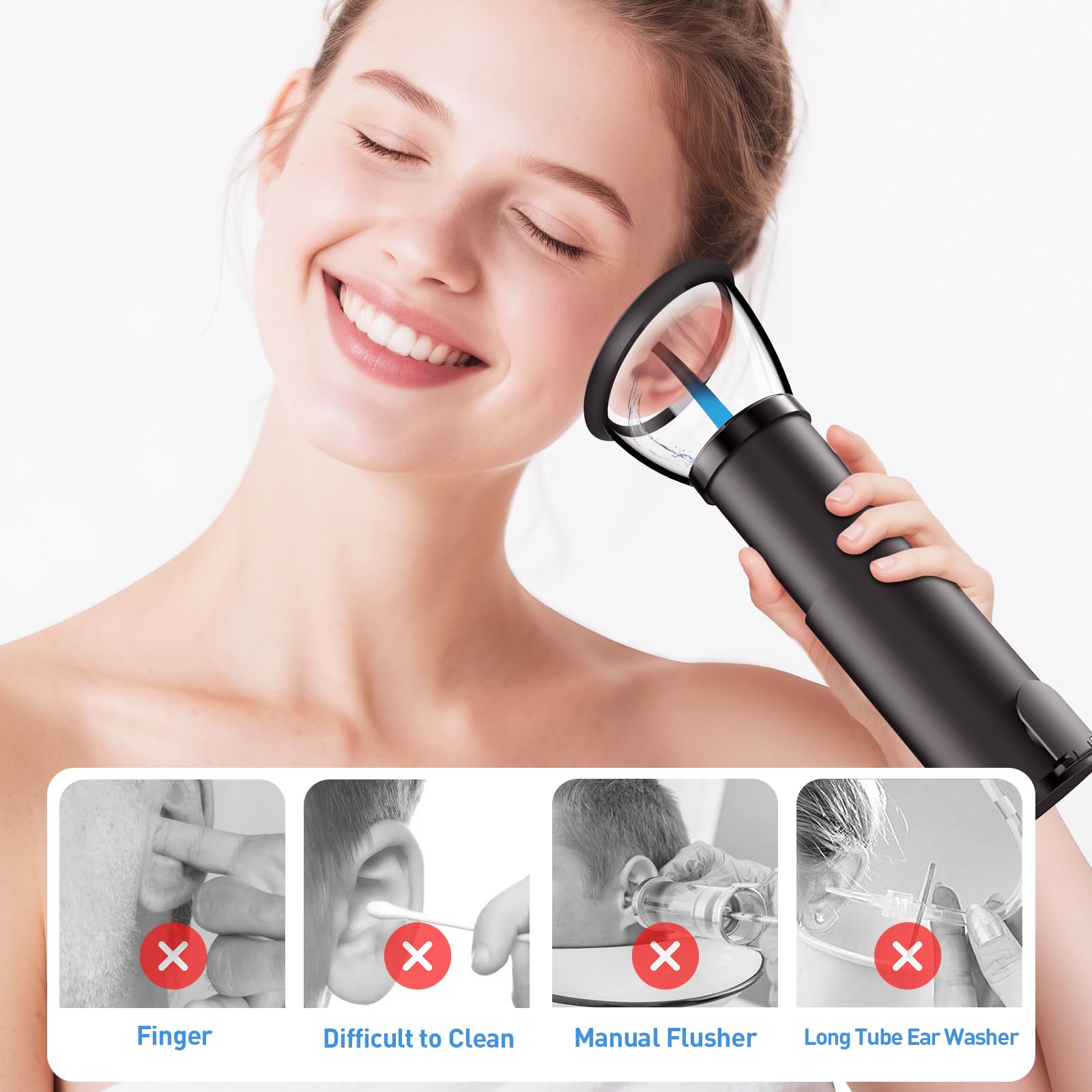 Yakbio Ear Wax Cleaner - Electric Ear Washer with 4 Pressure Modes, Retractable & Waterproof