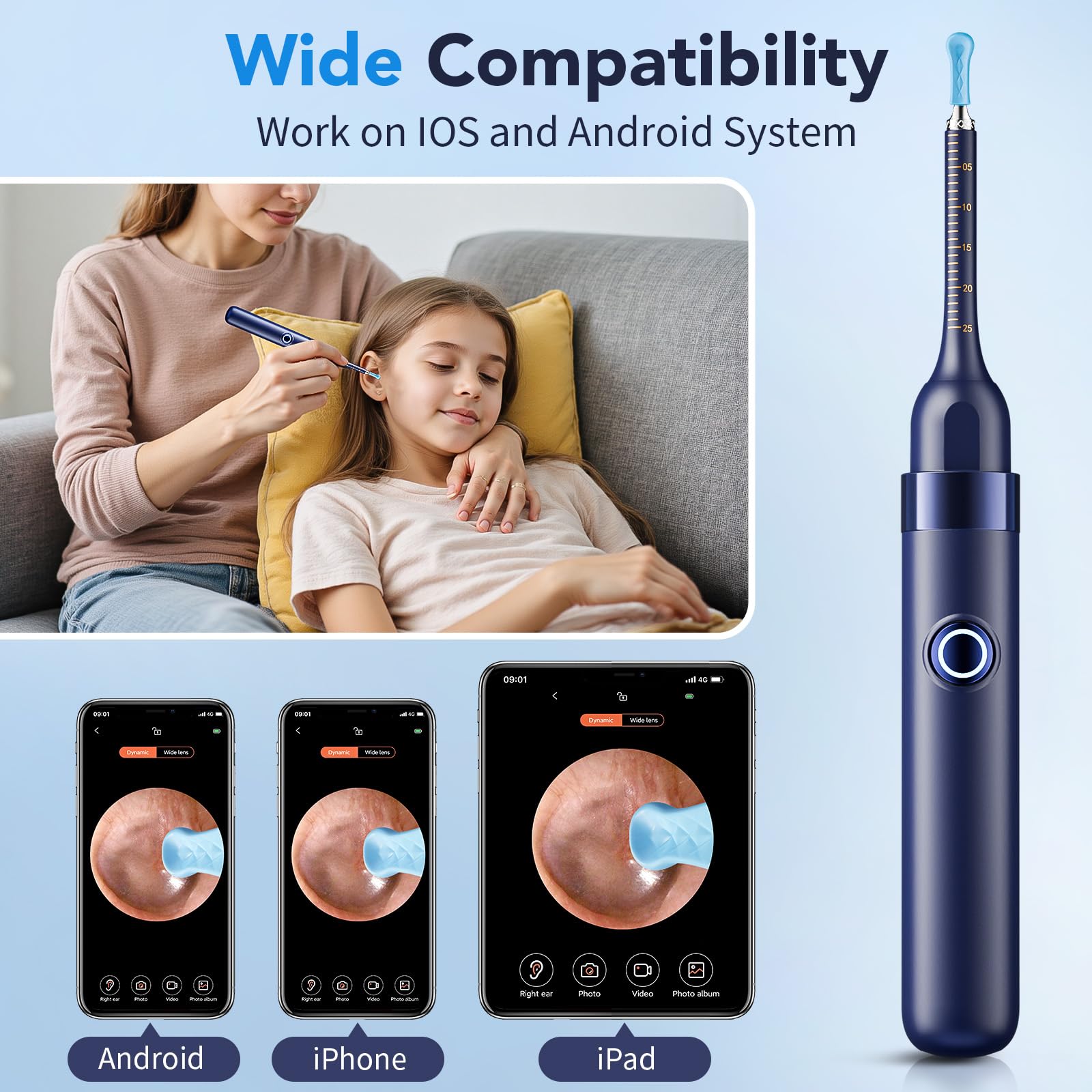 Yakbio Ear Cleaner with Camera 1296P HD - 6 LED Lights, Wireless Ear Wax Removal Kit