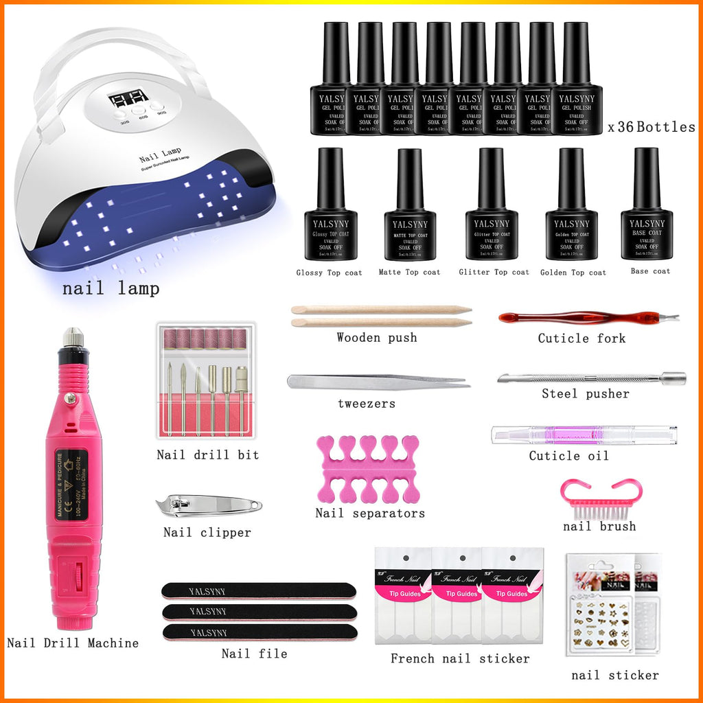 YALSYINY Gel Nail Polish Kit with UV Lamp and Drill Starter – 36 Colors