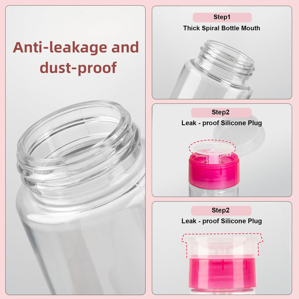 YAMYONE Nail Polish Remover Pump Bottles – 2 Pack, 200ml, Lockable Push-Down Dispensers (Pink & White)