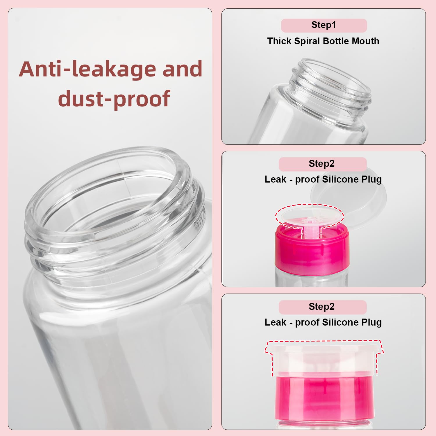 YAMYONE Nail Polish Remover Pump Bottles – 2 Pack, 200ml, Lockable Push-Down Dispensers (Pink & White)