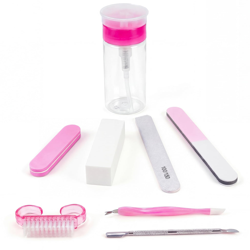 YAMYONE Nail Polish Remover Pump Bottles – 2 Pack, 200ml, Lockable Push-Down Dispensers (Pink & White)