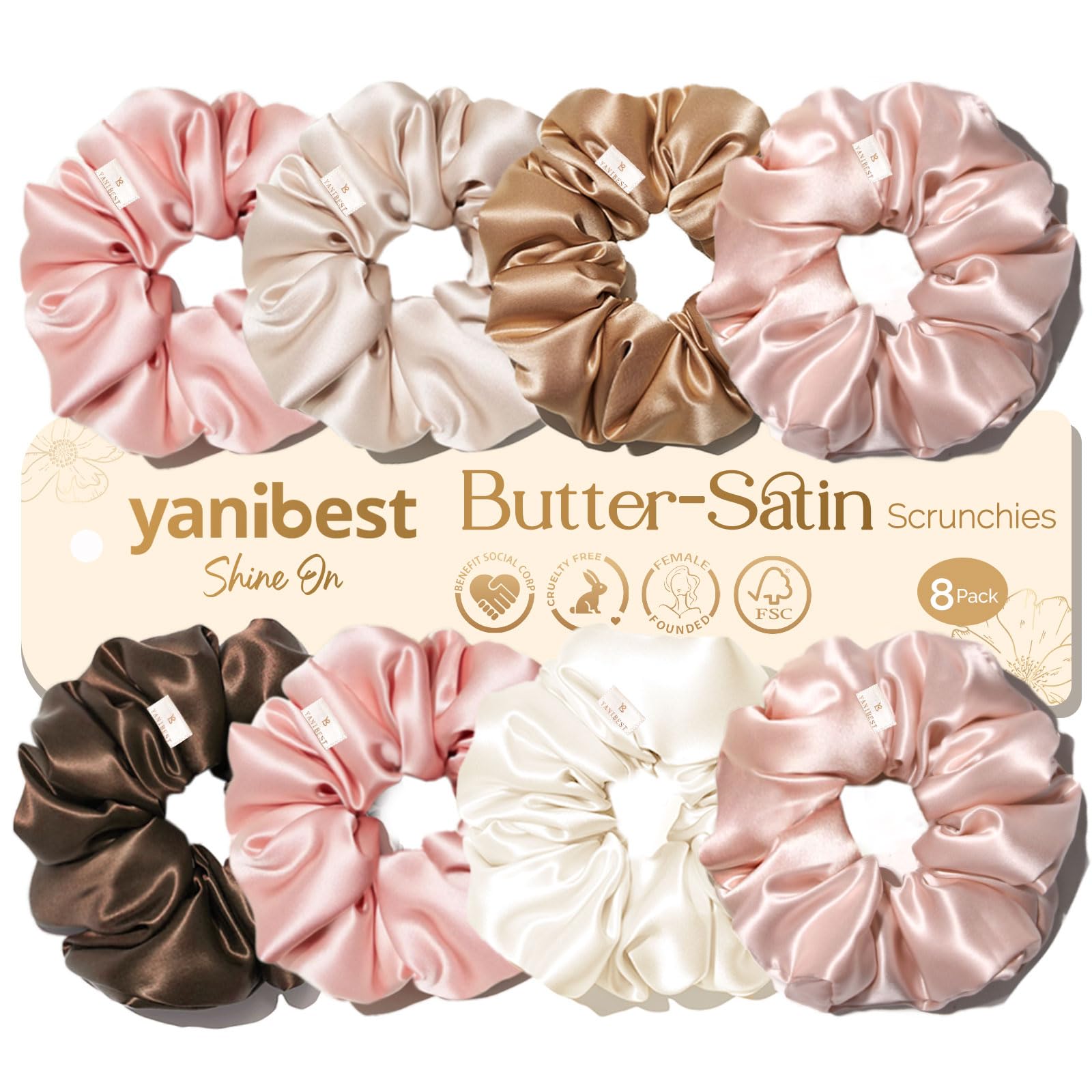 Yanibest 8 Pcs Satin Scrunchies – Soft, Gentle Hair Ties for All Hair Types
