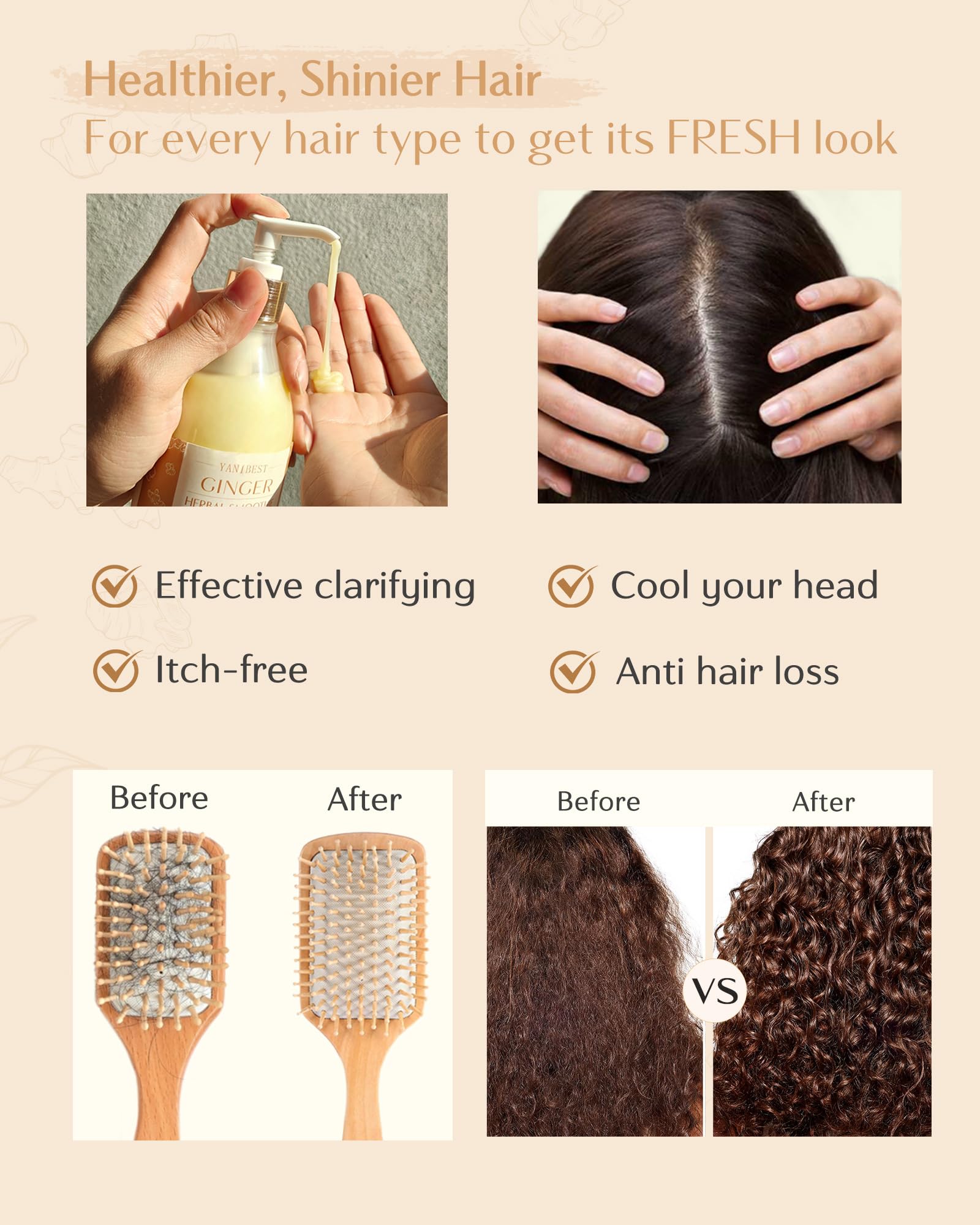 YANIBEST Anti-Dandruff Ginger Shampoo | Organic Ginger Formula for Scalp Health & Itch Relief