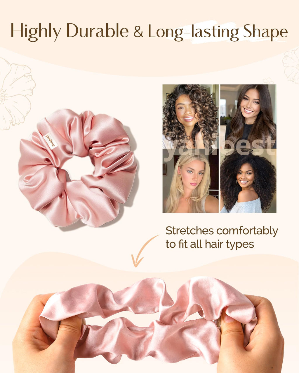 Yanibest 8 Pcs Satin Scrunchies – Soft, Gentle Hair Ties for All Hair Types