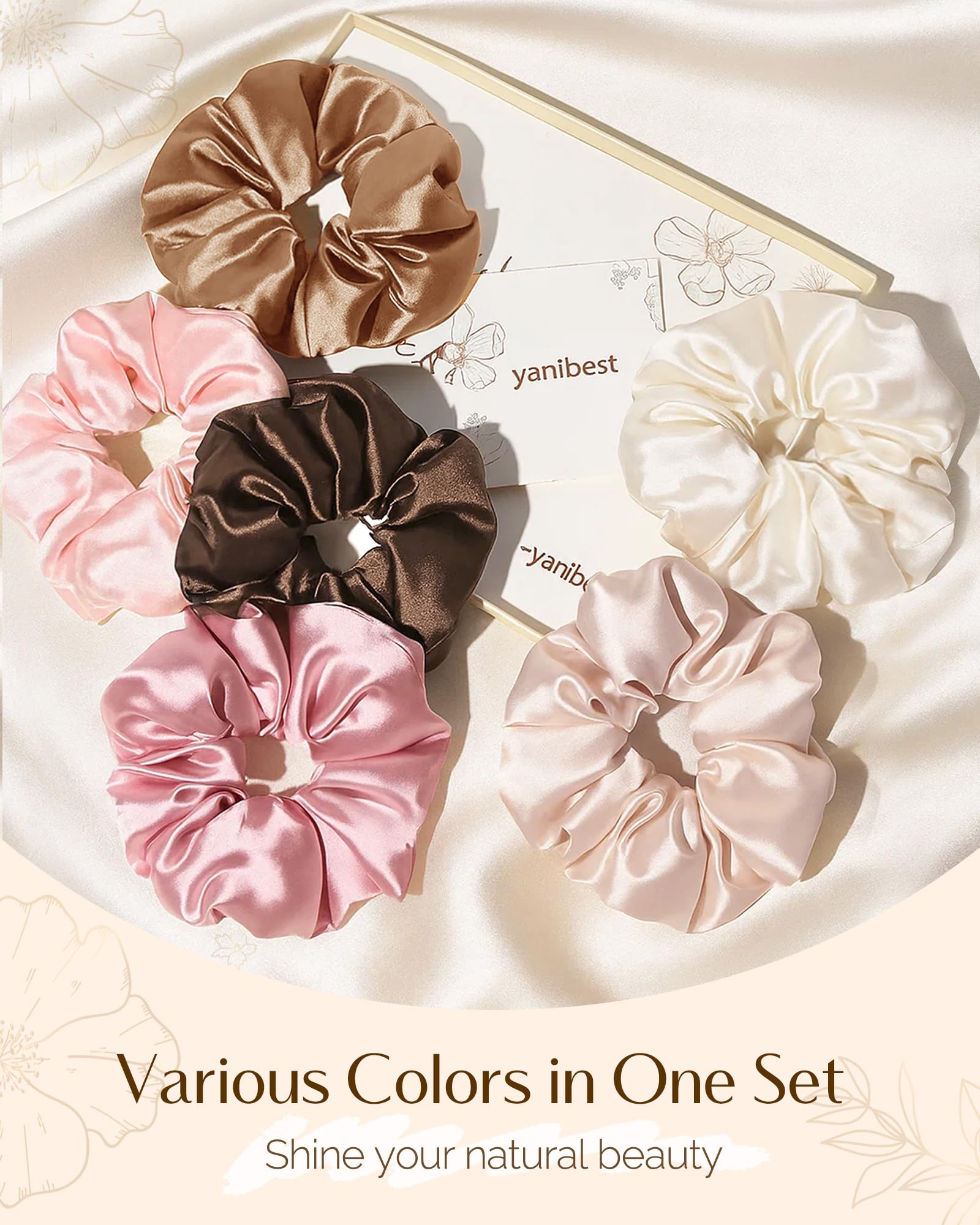 Yanibest 8 Pcs Satin Scrunchies – Soft, Gentle Hair Ties for All Hair Types