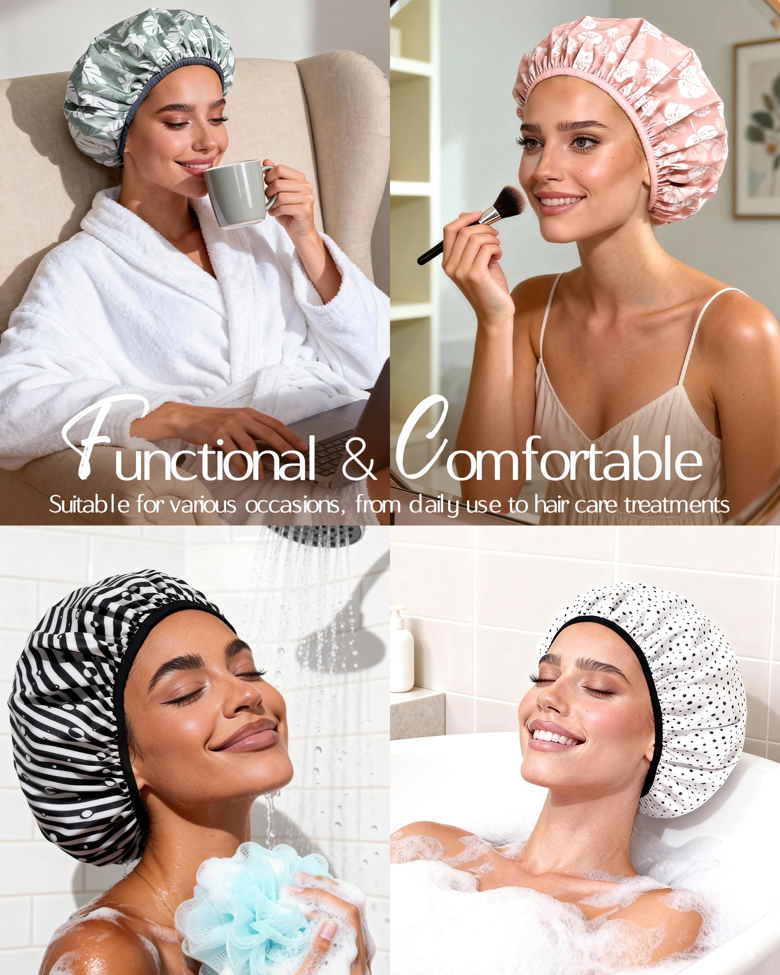 Yanibest Shower Cap for Women – Waterproof Double-Layer Satin Bonnet