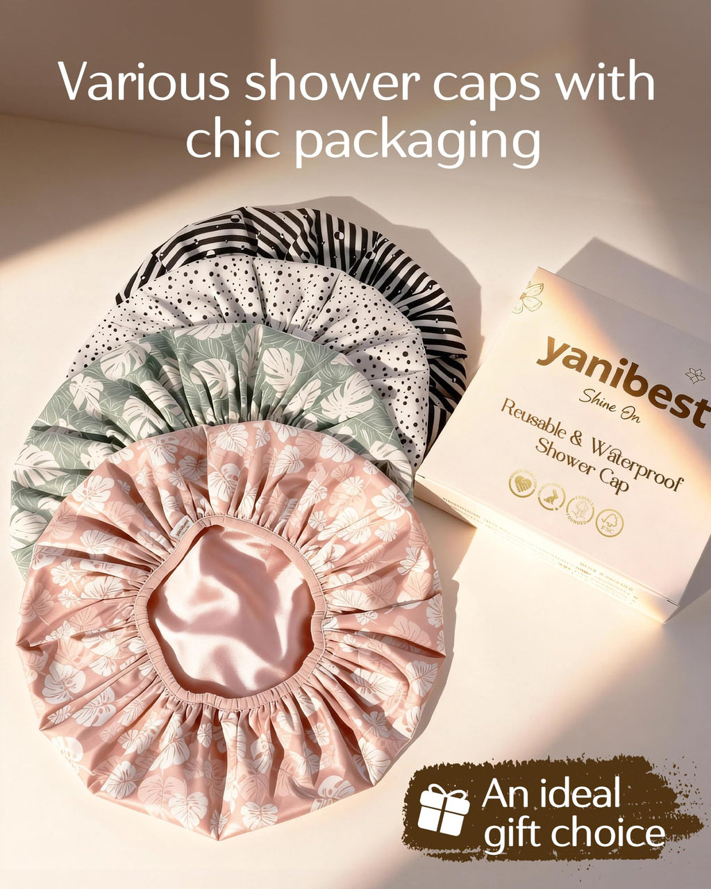 Yanibest Shower Cap for Women – Waterproof Double-Layer Satin Bonnet