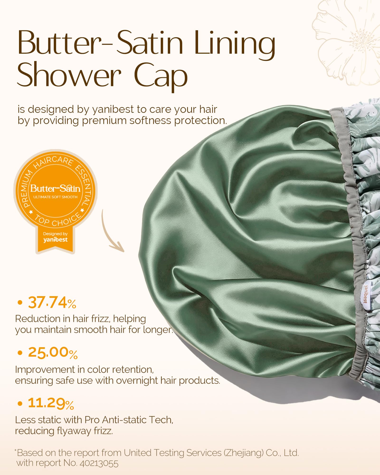 Yanibest Shower Cap for Women – Waterproof Double-Layer Satin Bonnet