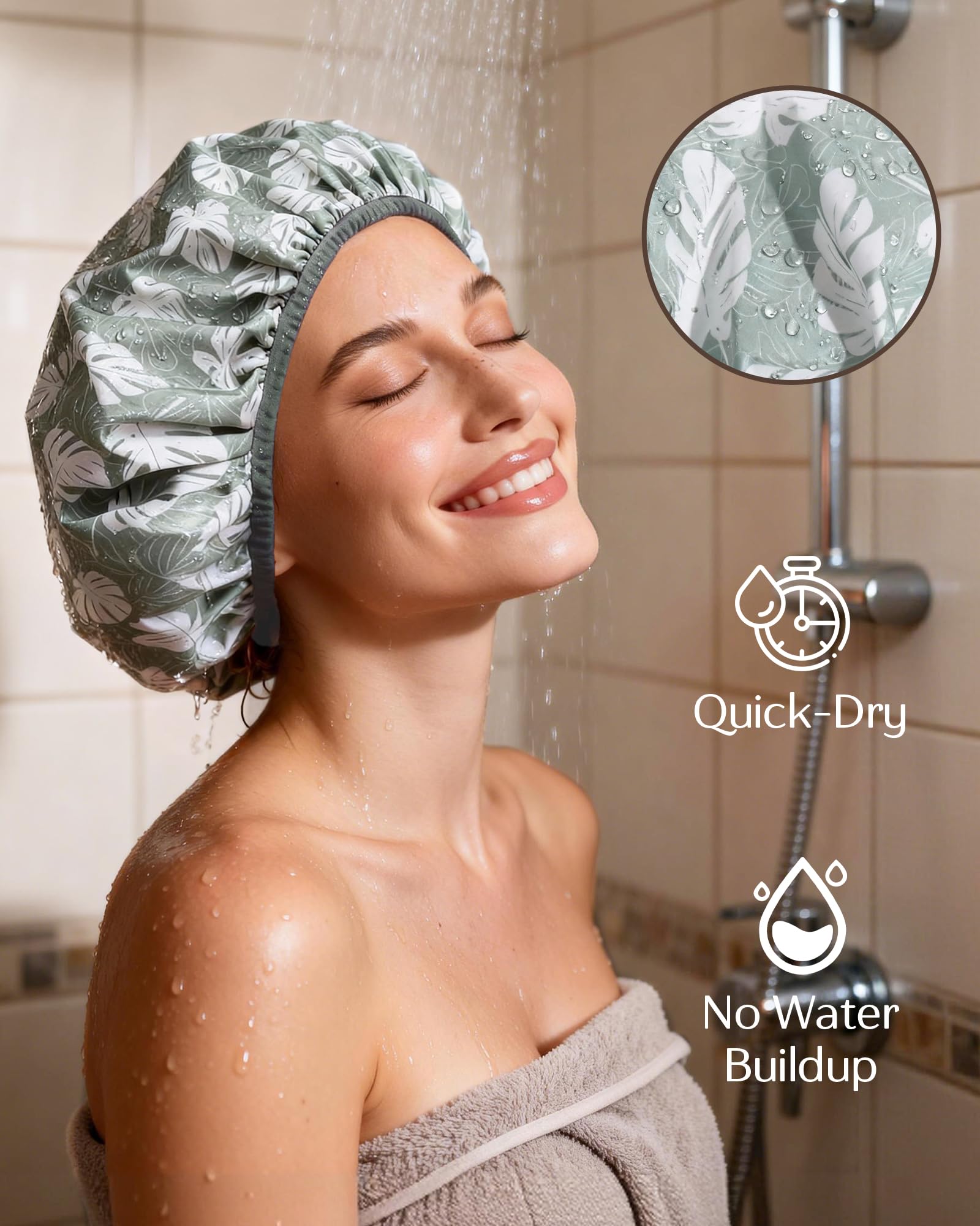 Yanibest Shower Cap for Women – Waterproof Double-Layer Satin Bonnet