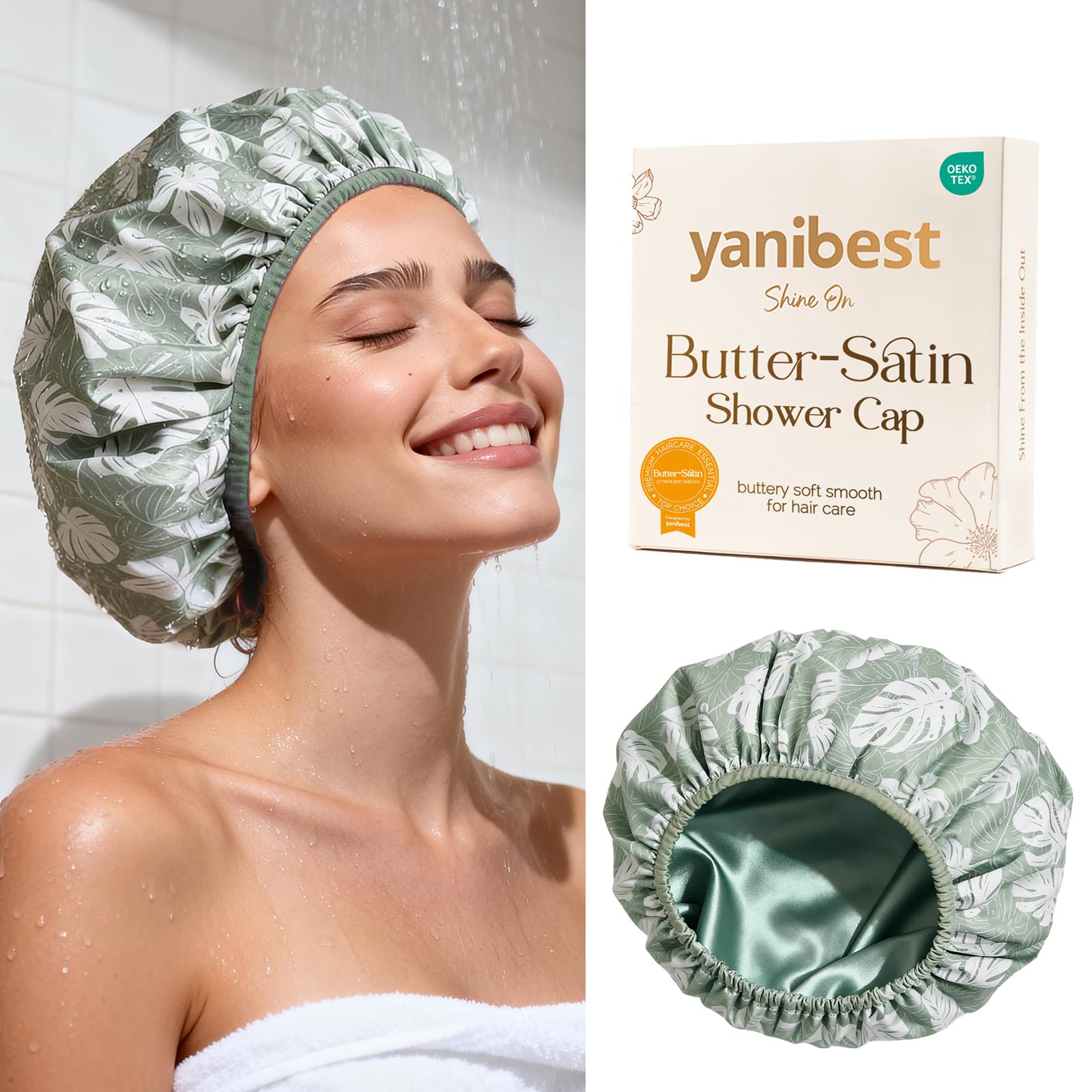 Yanibest Shower Cap for Women – Waterproof Double-Layer Satin Bonnet