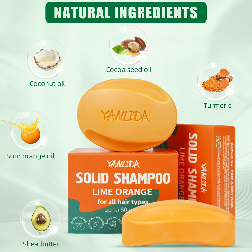 YANLIDA Solid Shampoo Bar 2-In-1 Citrus for All Hair Types | 2 x 3 oz