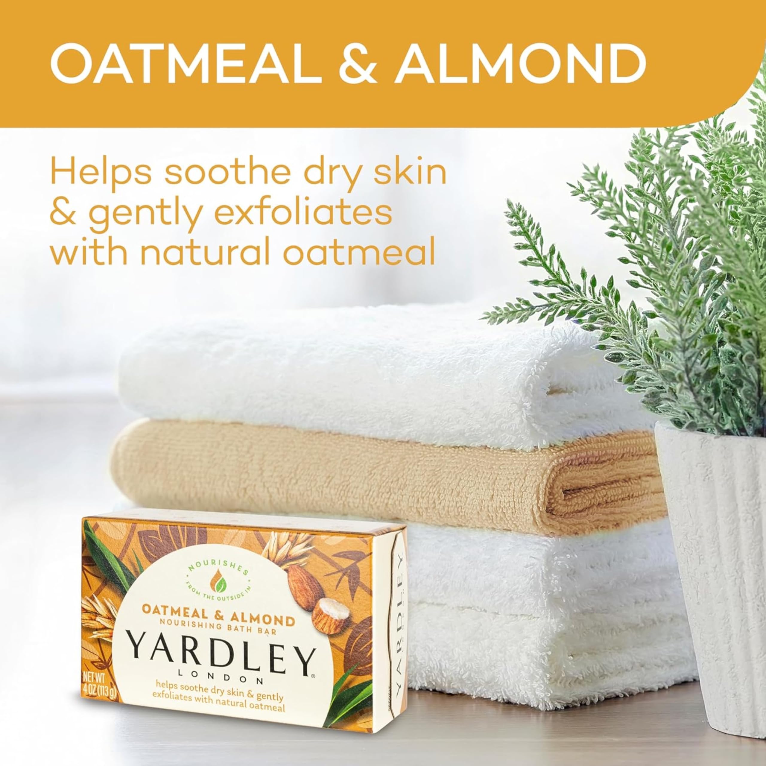 Yardley London Moisturizing Bar – Oatmeal & Almond, Natural Oats (4.0 oz) Pack of 6