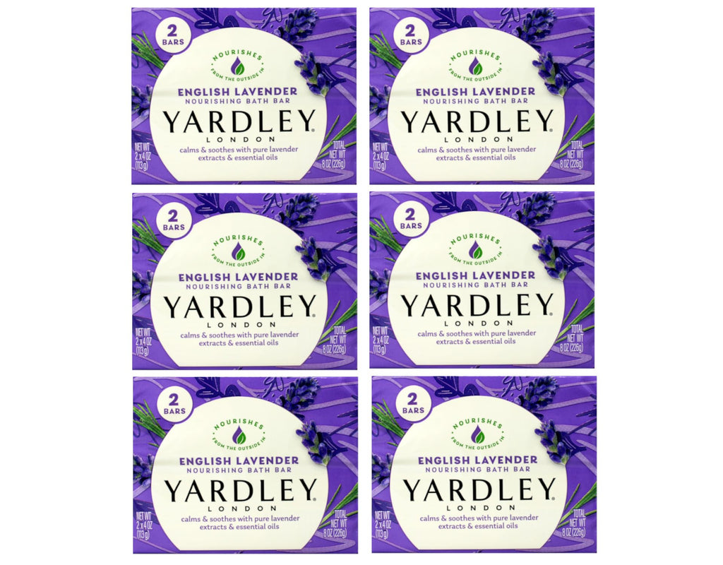Yardley London English Lavender Nourishing Bath Bar – Calming & Soothing with Essential Oils, 12 Bars (4 oz each) in 6 Boxes