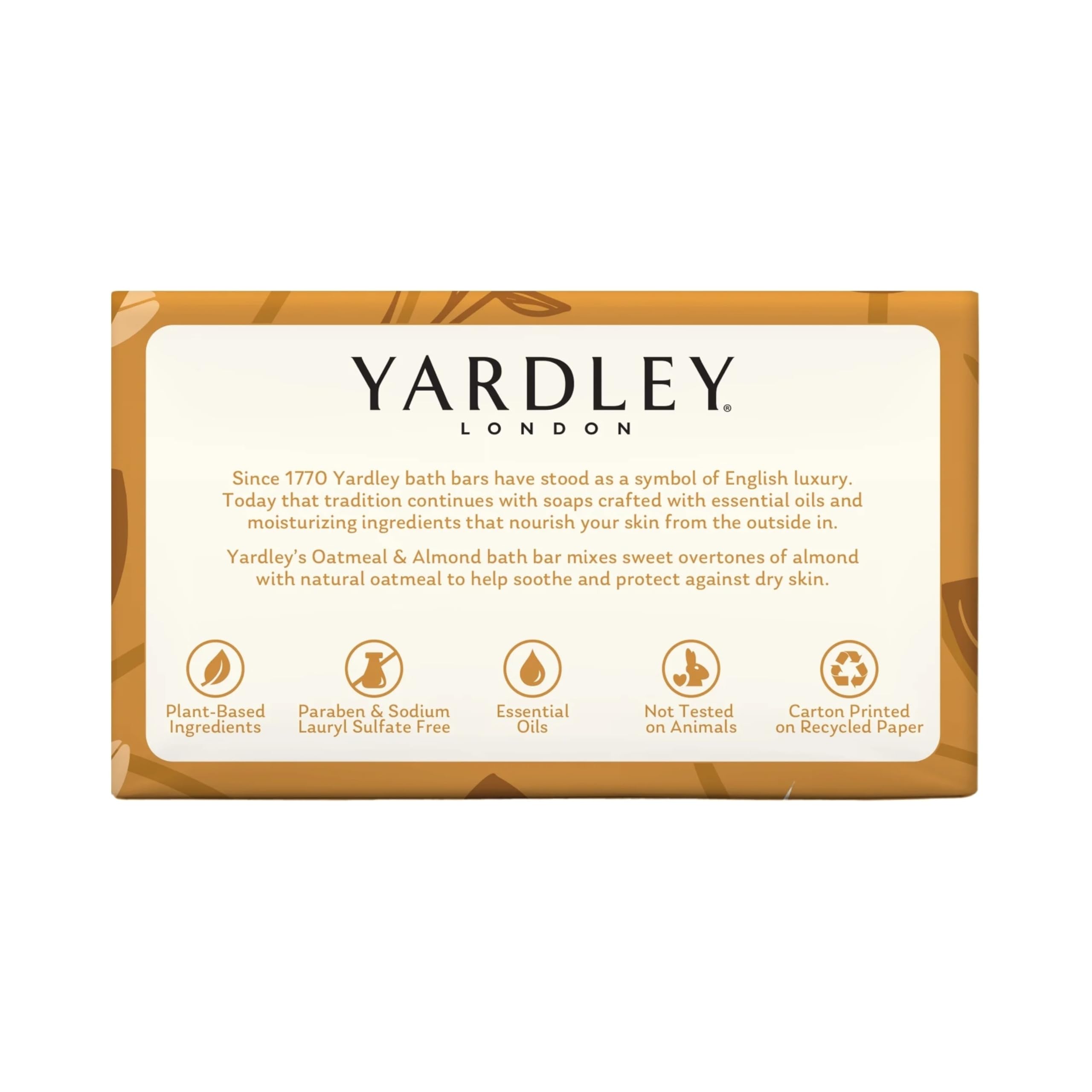 Yardley London Moisturizing Bar – Oatmeal & Almond, Natural Oats (4.0 oz) Pack of 6