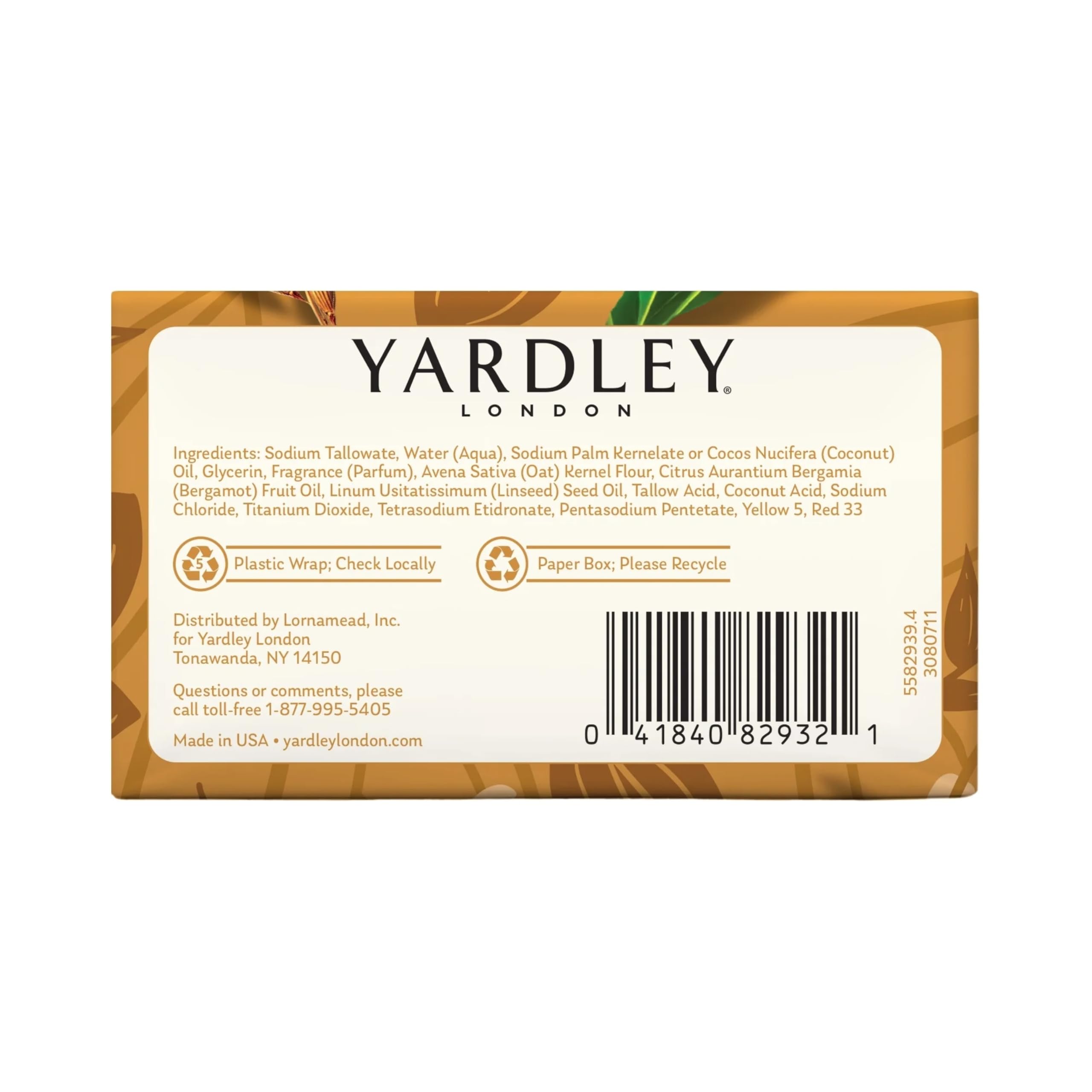 Yardley London Moisturizing Bar – Oatmeal & Almond, Natural Oats (4.0 oz) Pack of 6