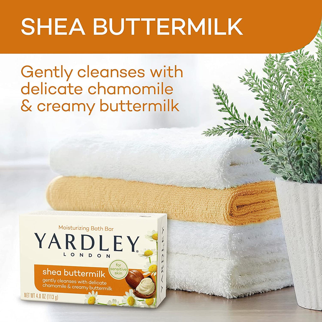 Yardley London Shea Buttermilk Bath Bar 3 Pack (4 oz Each) – Gentle, Nourishing Cleanse