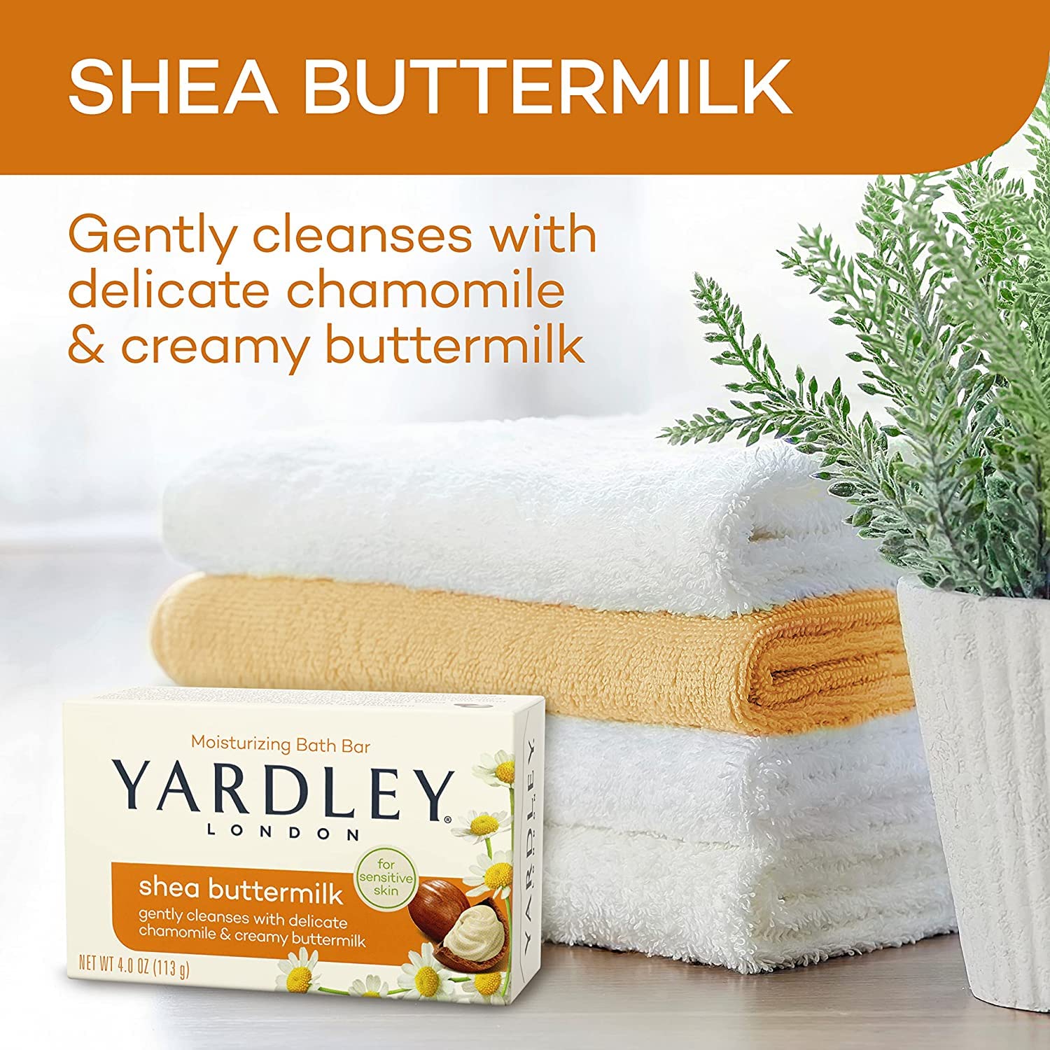 Yardley London Shea Buttermilk Bath Bar 3 Pack (4 oz Each) – Gentle, Nourishing Cleanse