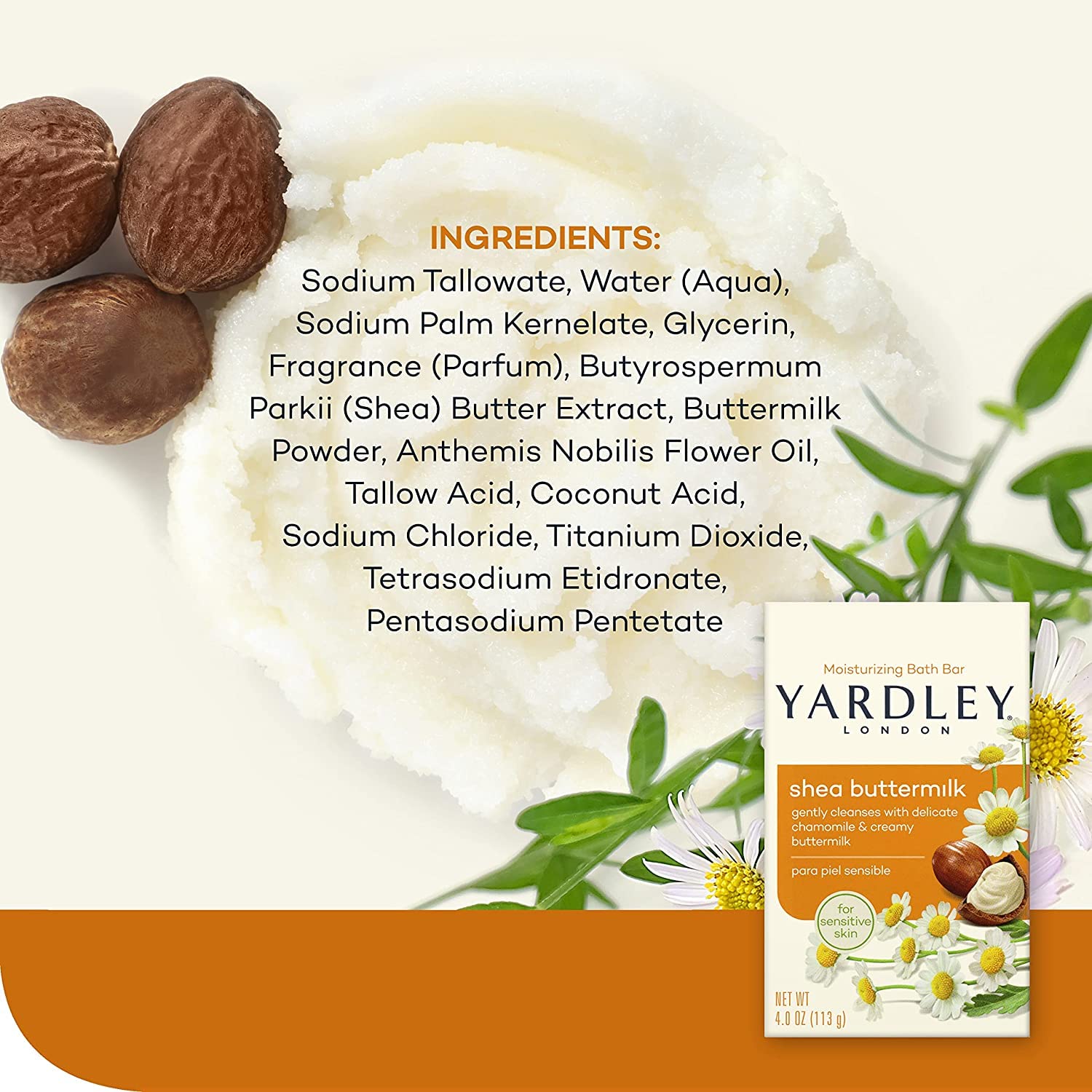 Yardley London Shea Buttermilk Bath Bar 3 Pack (4 oz Each) – Gentle, Nourishing Cleanse