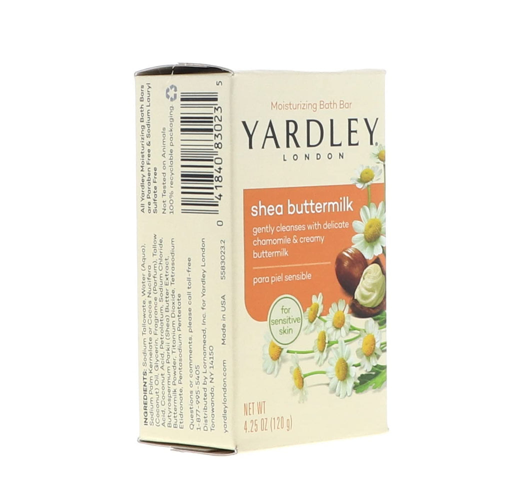 Yardley London Sensitive Skin Shea Buttermilk Bar Soap – 4 oz (Pack of 6)